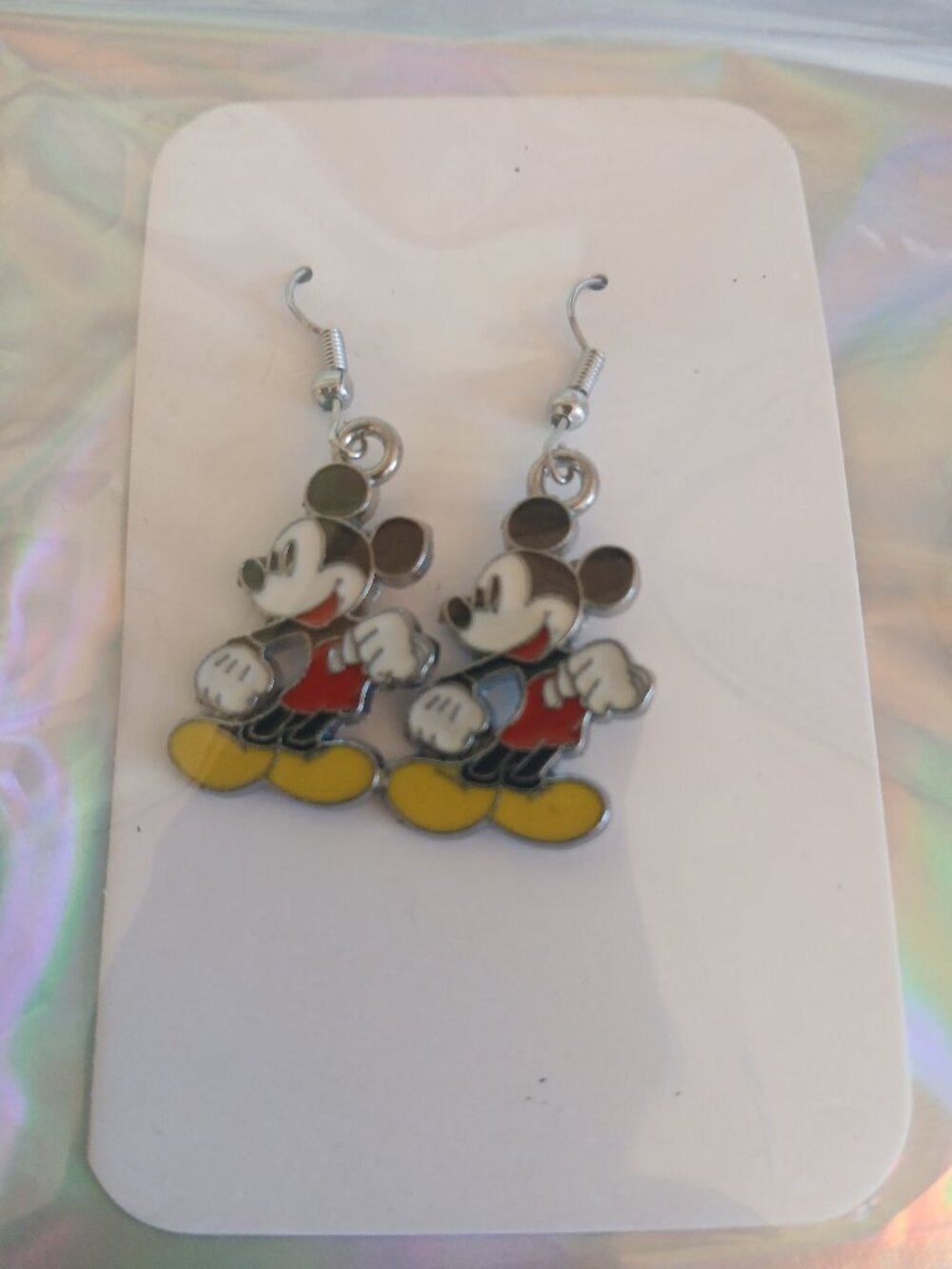 Mickey Mouse Silver Toned Dangle Earrings